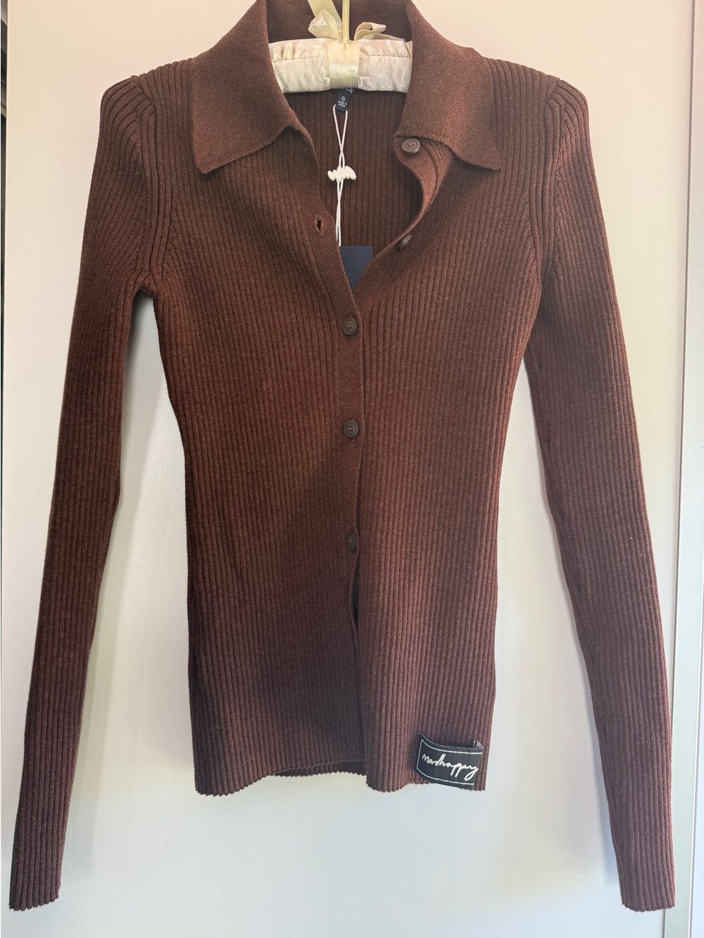 NWT Madhappy Pre-Fall Ribbed Knit Long Sleeve Polo Button-up Top Brown Size S
